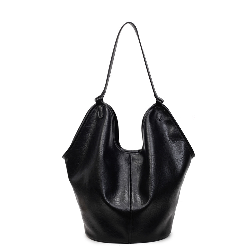 Korean style commuter bag, soft surface bucket bag for women, 2025 new niche underarm bag, fashionable tote bag, casual single-shoulder bag Item Picture