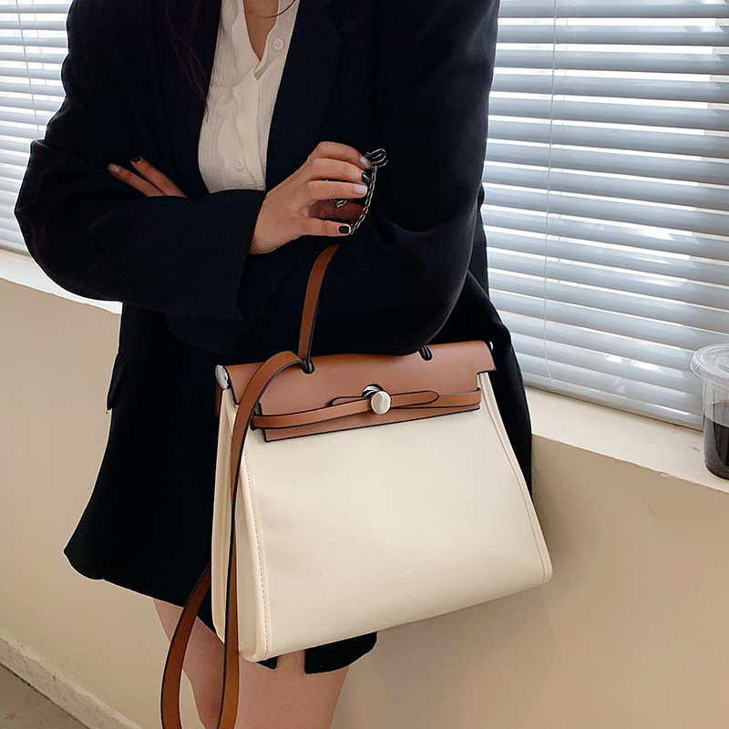 Cross-border European and American fashion tote bag, new canvas women's bag, retro briefcase, handbag, single-shoulder crossbody bag details Picture