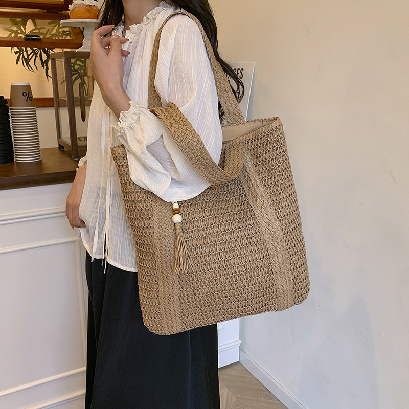Korean-style fashionable beach vacation woven bag 2025 new trendy ins straw woven bag casual commuting single-shoulder bag Specification drawing
