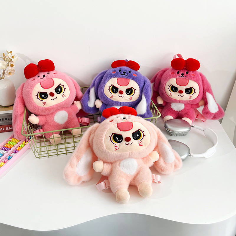 New cartoon doll three-year-old, double-back plush bag, cute rabbit doll bag, girlish birthday gift wholesale full figure