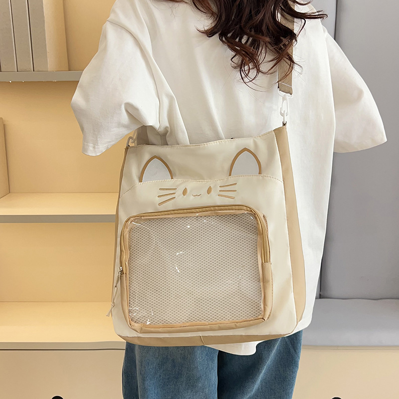 Cute cat pain bag, sweet single-shoulder crossbody bag, 2D transparent bag, student tutoring tote bag details Picture