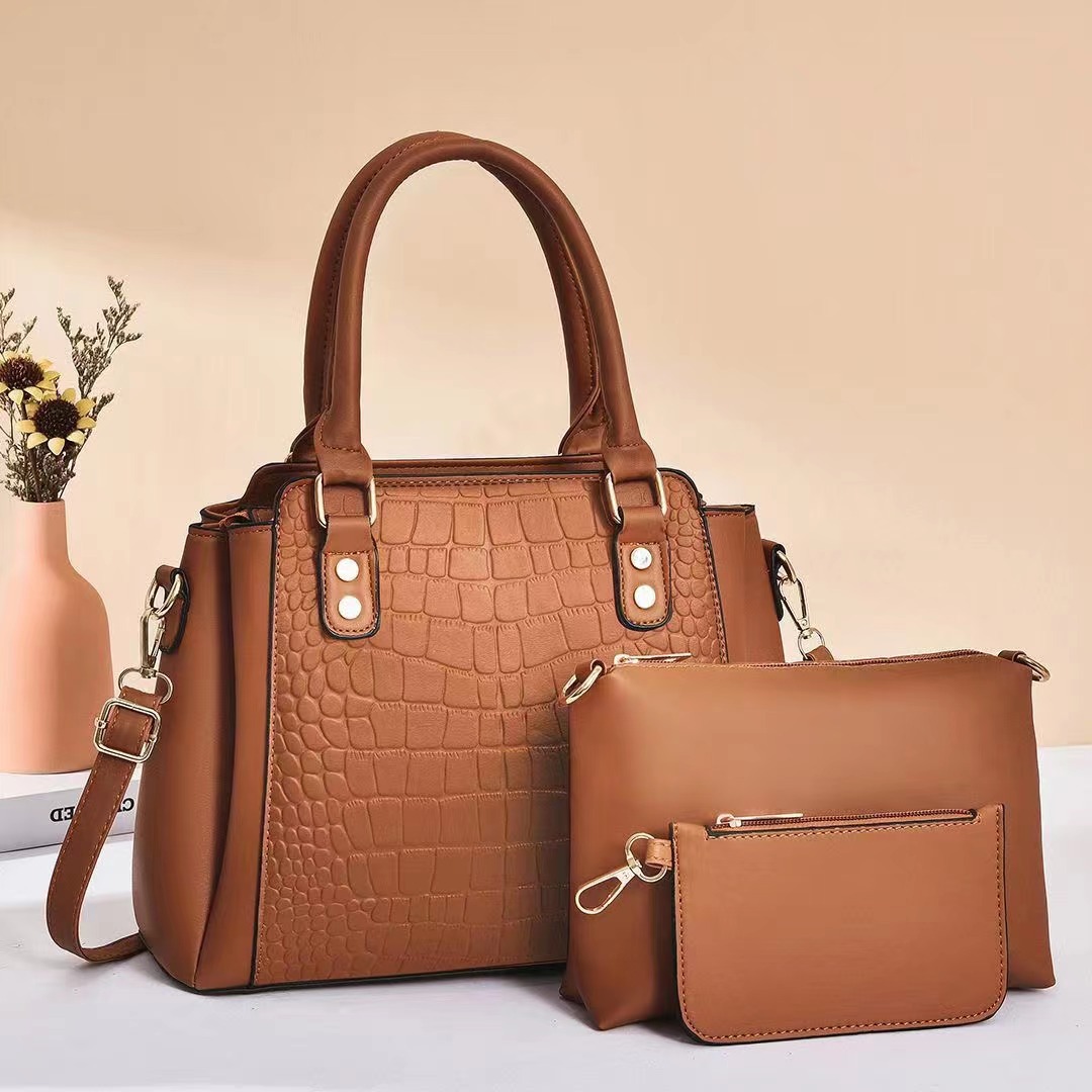 Cross-border mother and child bag 2024 New style women's bag Fashion three-piece set, foreign trade single-shoulder bag simple stone pattern handbag Specification drawing