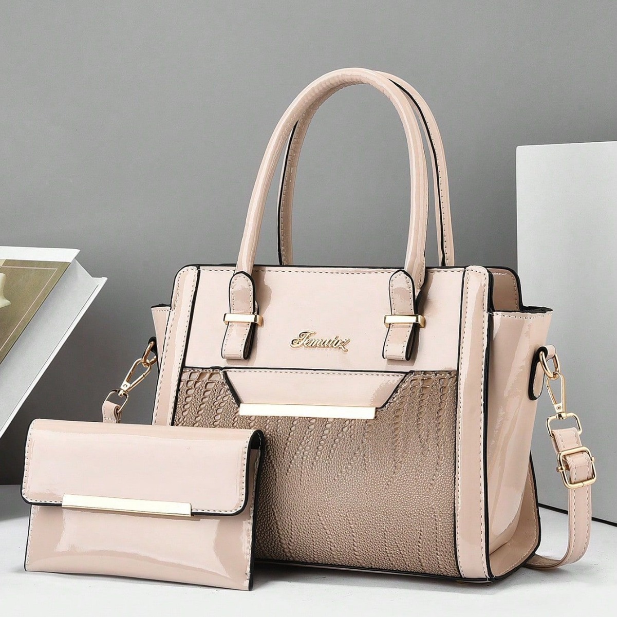 Shiny leather bag 2024, large-capacity crocodile pattern hand-held mother and child bag, cross-border women's bag, high-quality single-shoulder tote bag Specification drawing