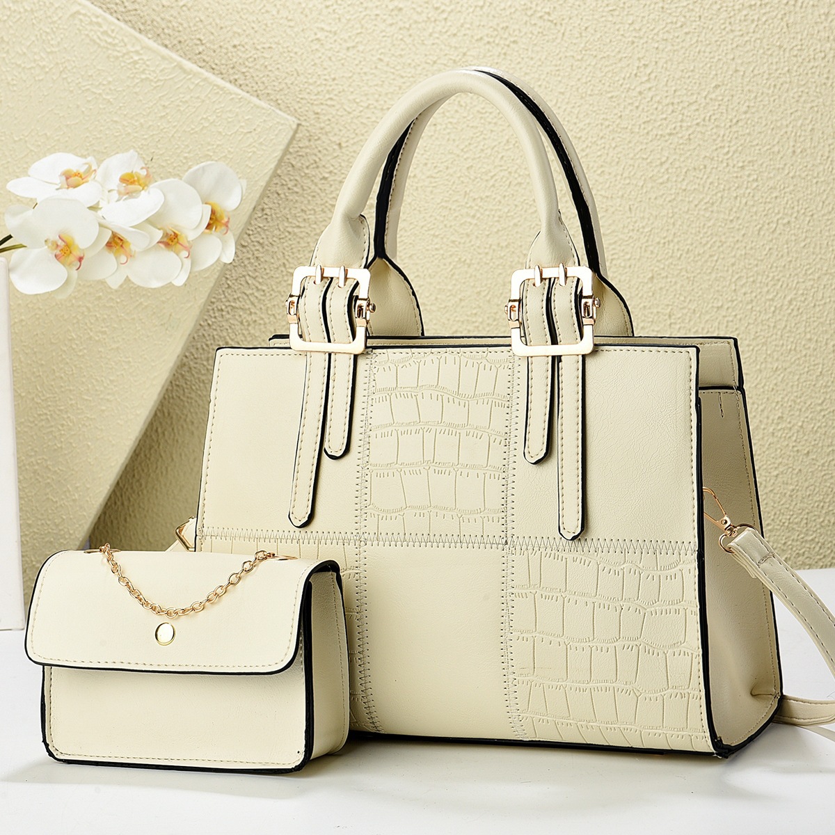 The new checkered stone pattern mother-and-child bag is fashionable and versatile, with a high level of appearance. It is a cross-border trend single-shoulder crossbody bag details Picture