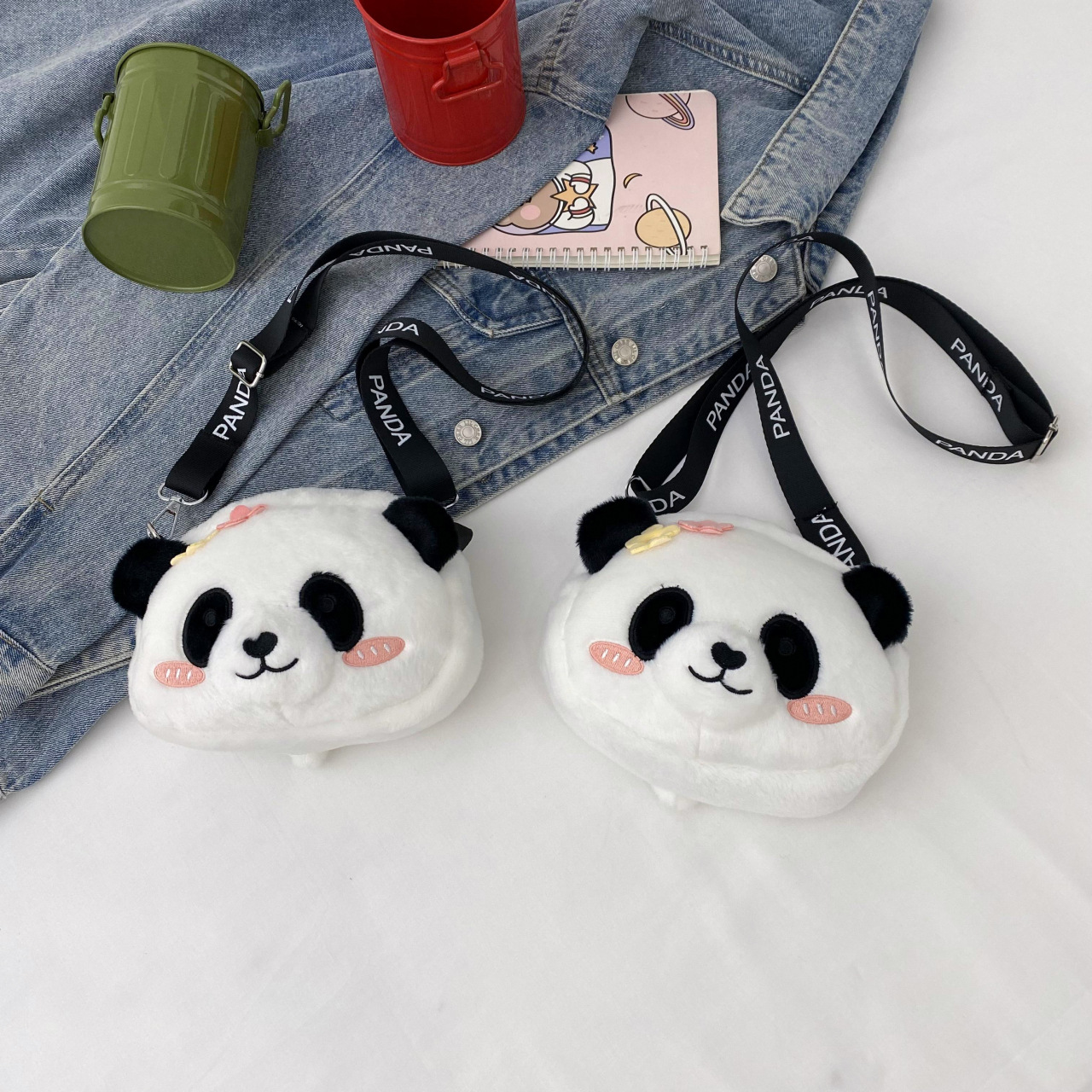 Cute flower red panda plush bag for girls 2023 new autumn and winter sweet girl crossbody plush bag full figure