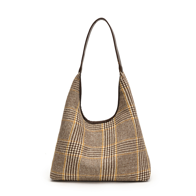Large-capacity bag, versatile for women's casual wear, 2024 new casual single-shoulder checkered shopping bag, commuting tote bag for work Item Picture