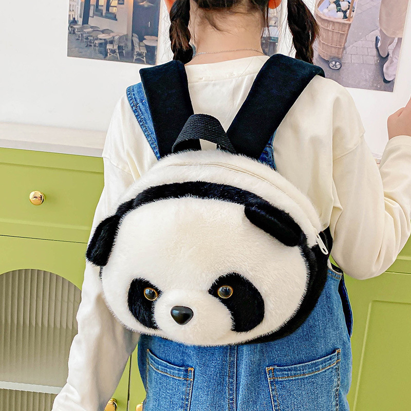 New cartoon soft and cute flower panda crossbody bag, adorable plush double-back panda claw machine doll exchange and wholesale Specification drawing