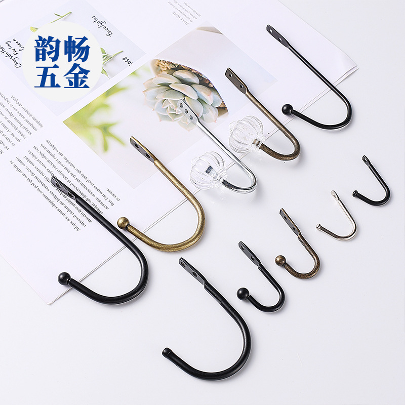 Cross-border black ball wire coat hook, single hook, mini small hook, hook mural coat rack hook, single hook, retro coat hook iron full figure