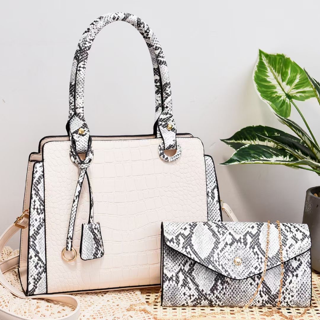 2022 New trendy and fashionable snake-patterned patchwork fashionable mother-and-child bag, crossbody women's bag, large-capacity handbag for foreign trade details Picture