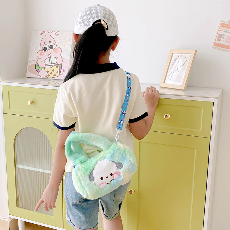 New Japanese-style cartoon Sanrio tie-dyed colorful crossbody single-shoulder handbag, 8-inch claw machine doll plush toy details Picture