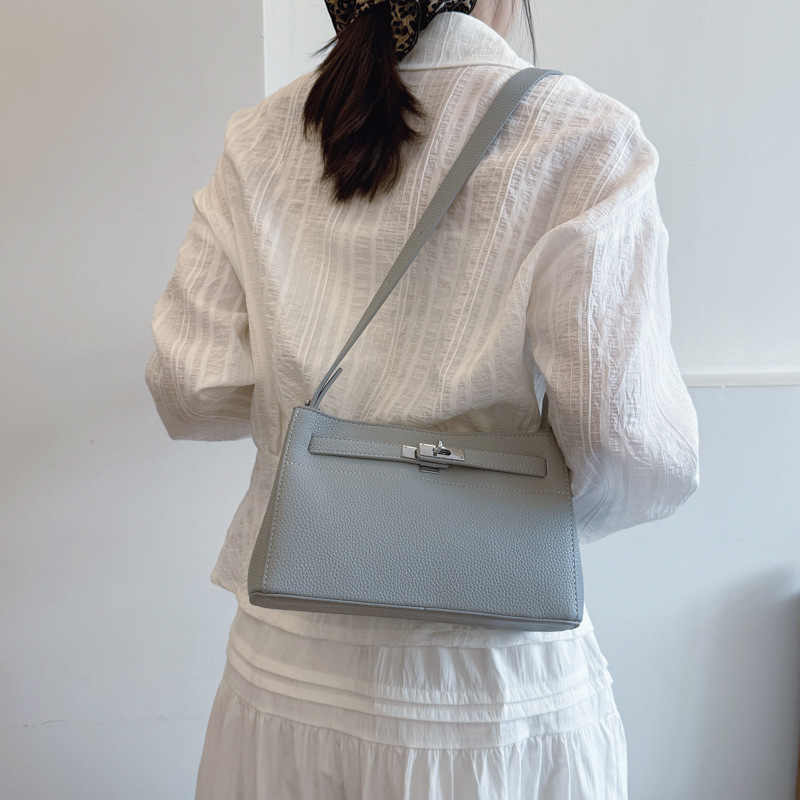 Cross-border lychee pattern versatile small square bag for women 2025 New style, fashionable and retro single-shoulder bag, versatile and high-end crossbody bag details Picture