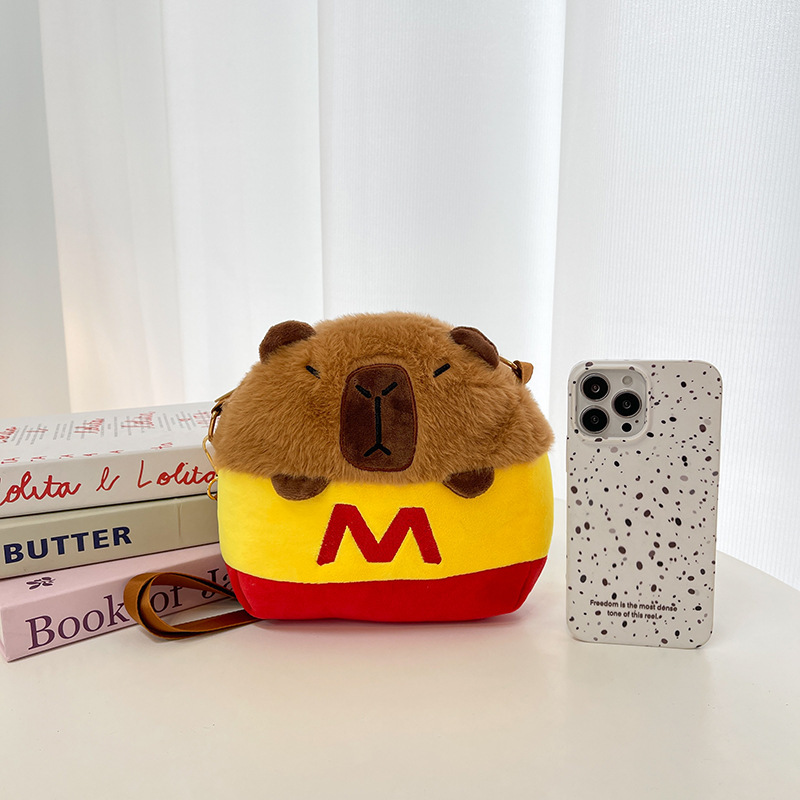 High appearance level Kapibara plush single-shoulder bag, cute girl crossbody bag, cute capybara girl storage key case Specification drawing