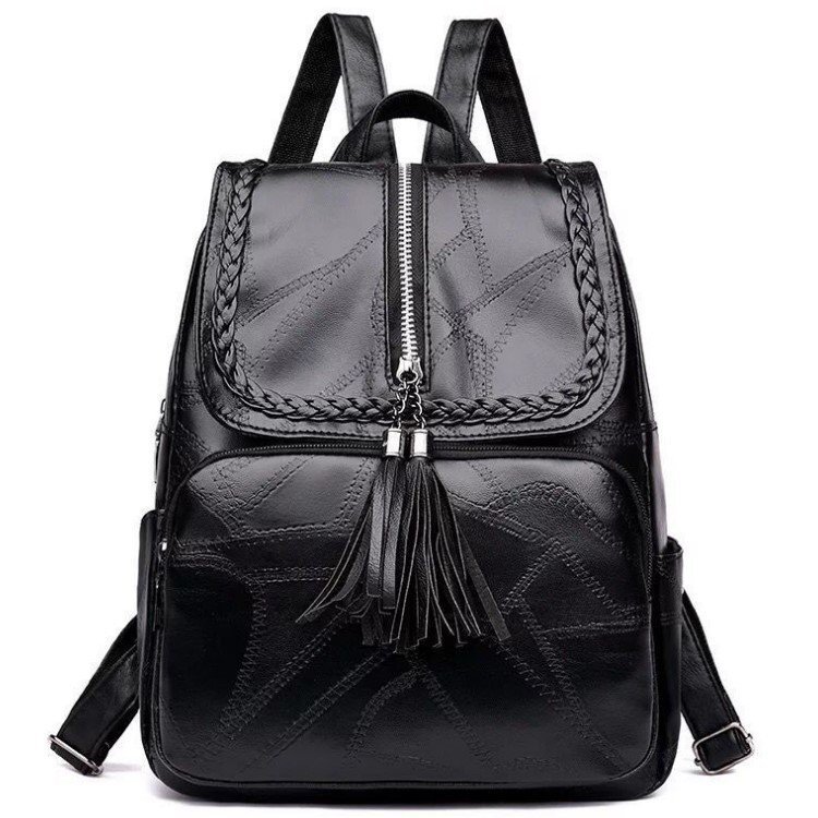 Trendy 2020 Winter new women's pu backpack, casual spliced backpack, fashionable solid color schoolbag for middle and high school students Item Picture