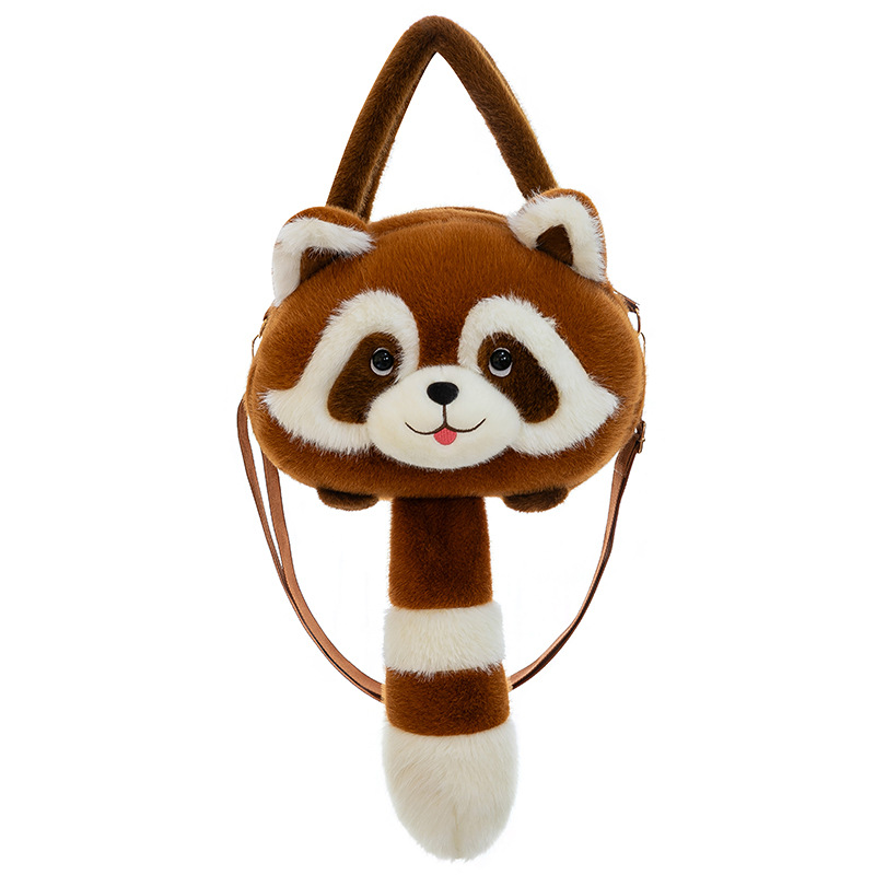 New cute little raccoon crossbody double-back large-capacity plush bag, cartoon squirrel single-shoulder bag, birthday gift for girls Item Picture