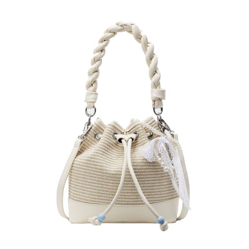 High-end hand-held bucket bag for women, 2025 new style fashionable woven drawstring single-shoulder bag, versatile commuting crossbody bag Item Picture