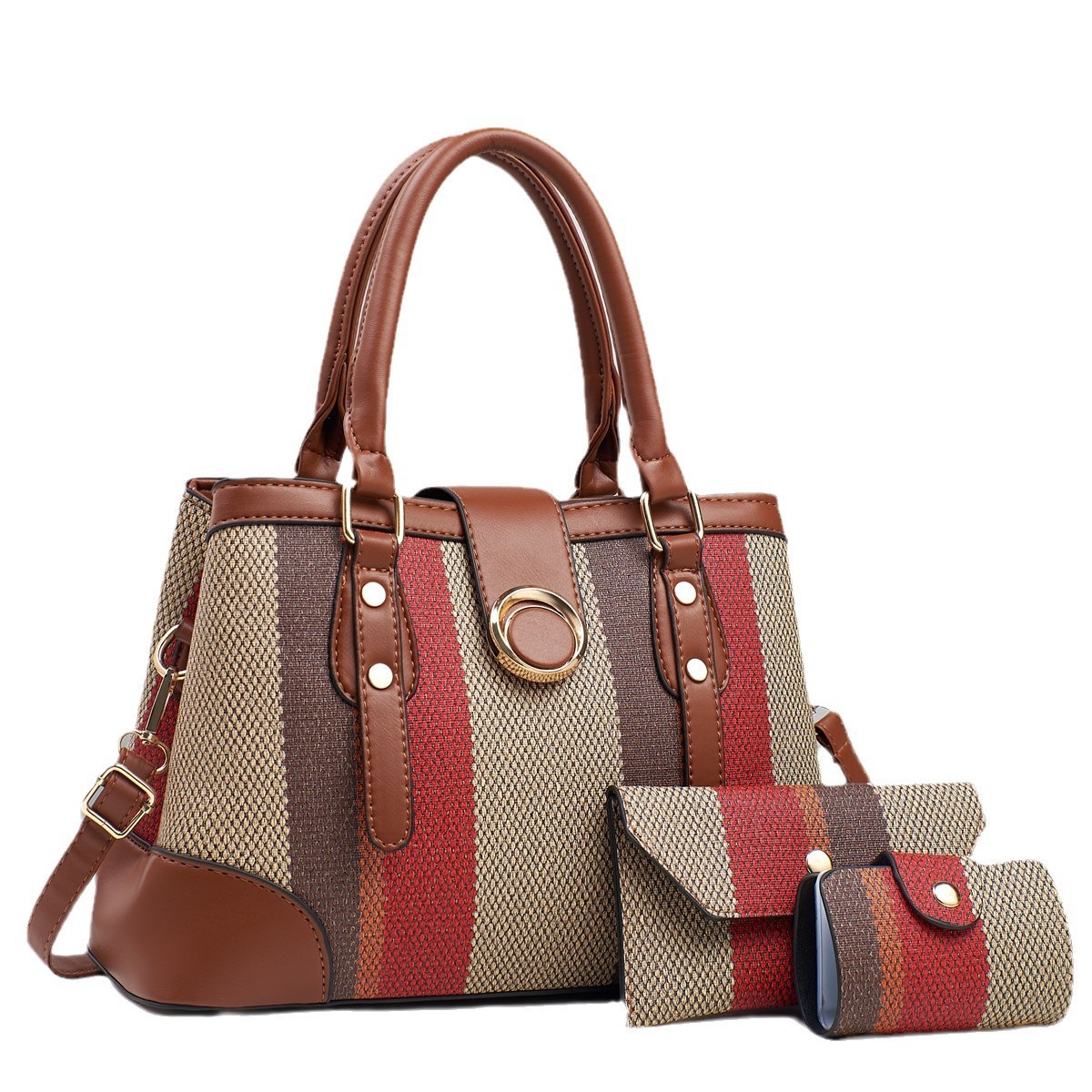 A new large-capacity multi-layer single-shoulder crossbody bag, a three-piece set of patchwork canvas, a fashionable cross-border versatile handbag in multiple colors Item Picture