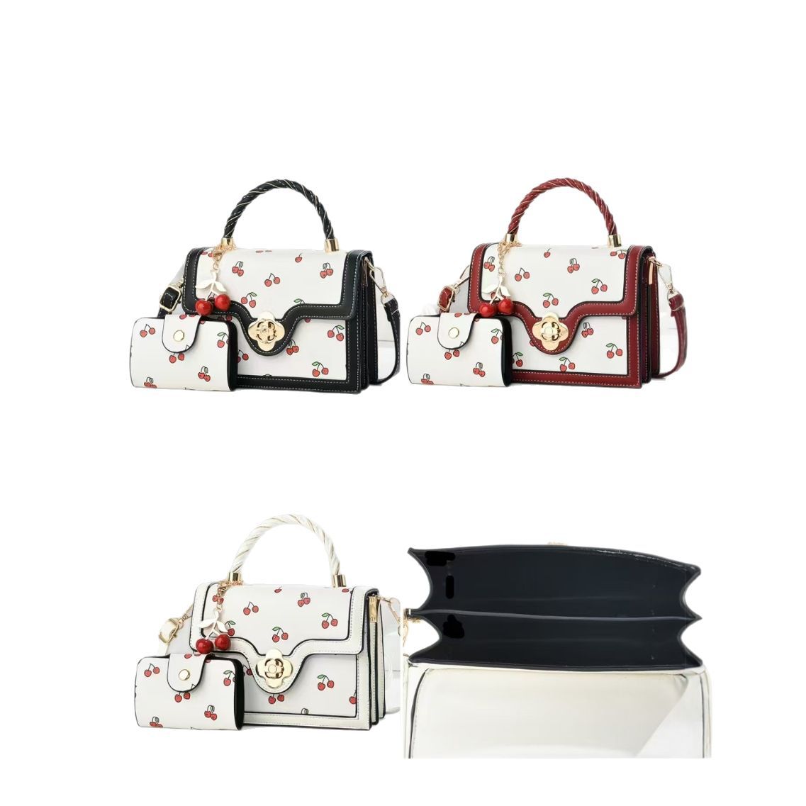 2025 New style small cherry print fashionable handbag, patchwork mother-and-child bag, cross-border single-shoulder bag, versatile and trendy crossbody bag Application Scenario