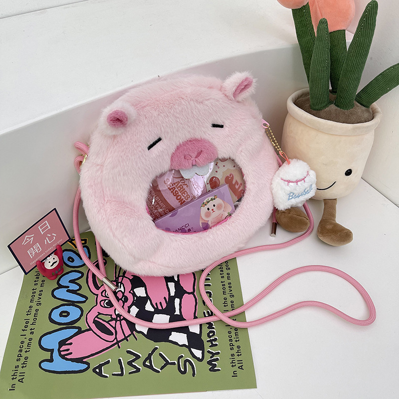 New Capibara see-through plush bag, slanted capybara small round bag, cute and girlish, large-capacity coin purse bag Application Scenario