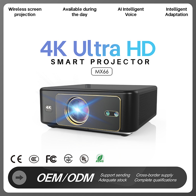 New foreign trade products: Pan-tilt ultra-high-definition projector, WiFi screen projection, home Android projector, portable home theater full figure