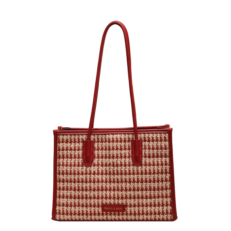 Red checkered Tote bag for women, 2023 new style, fashionable, versatile, commuter single-shoulder bag, bride's wedding bag Item Picture
