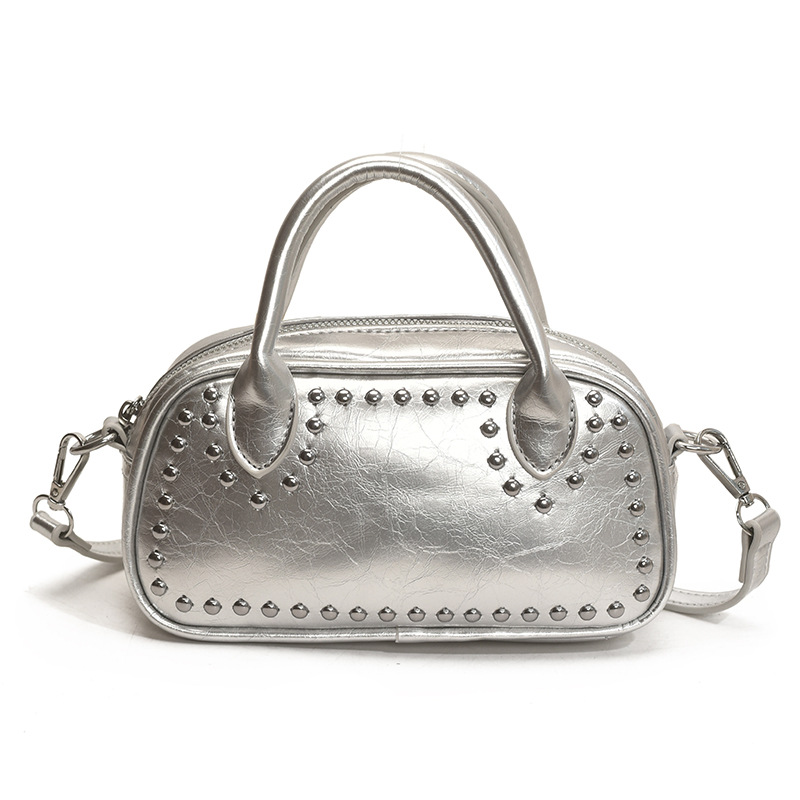 Cross-border high-end textured rivet small bag for women 2025 new style casual and versatile crossbody bag, fashionable hand-held small square bag Item Picture