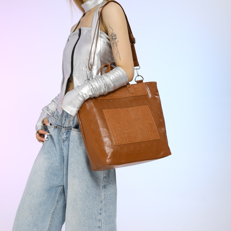 Cross-border 2025 new style spliced commuting versatile and elegant handbag, fashionable and high-end, large-capacity single-shoulder crossbody bag Specification drawing