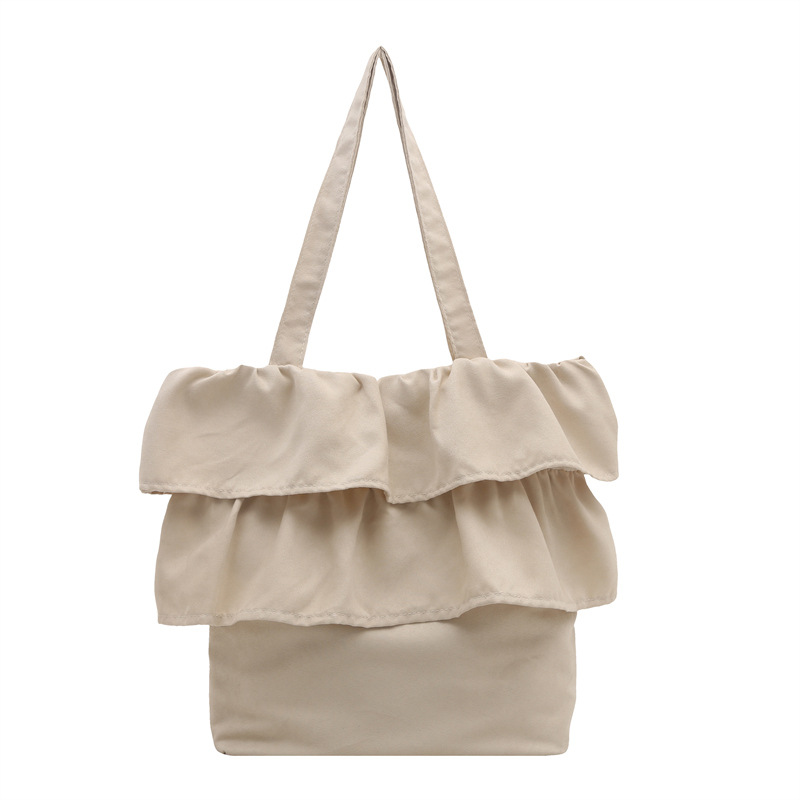 2025 Korean version new high-capacity tote bag with pleated skirt, laid-back and simple canvas bag Item Picture