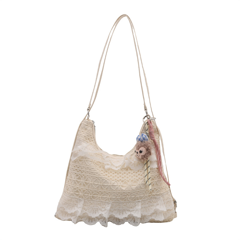 2025 Summer Casual Vacation ethereal lace mesh tote bag, underarm single-shoulder crossbody bag, large-capacity commuter women's bag Item Picture