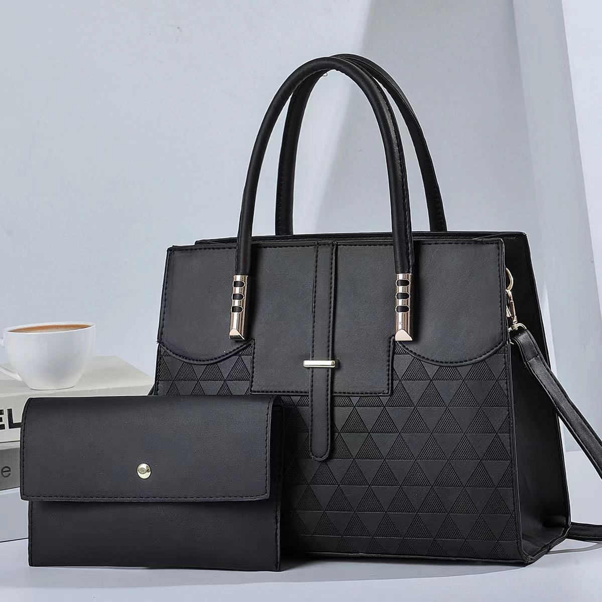 2023 new style pu cross-border foreign trade set, trendy and fashionable single-shoulder, crossbody and hand-carry two-piece women's bag, one piece consignment Specification drawing