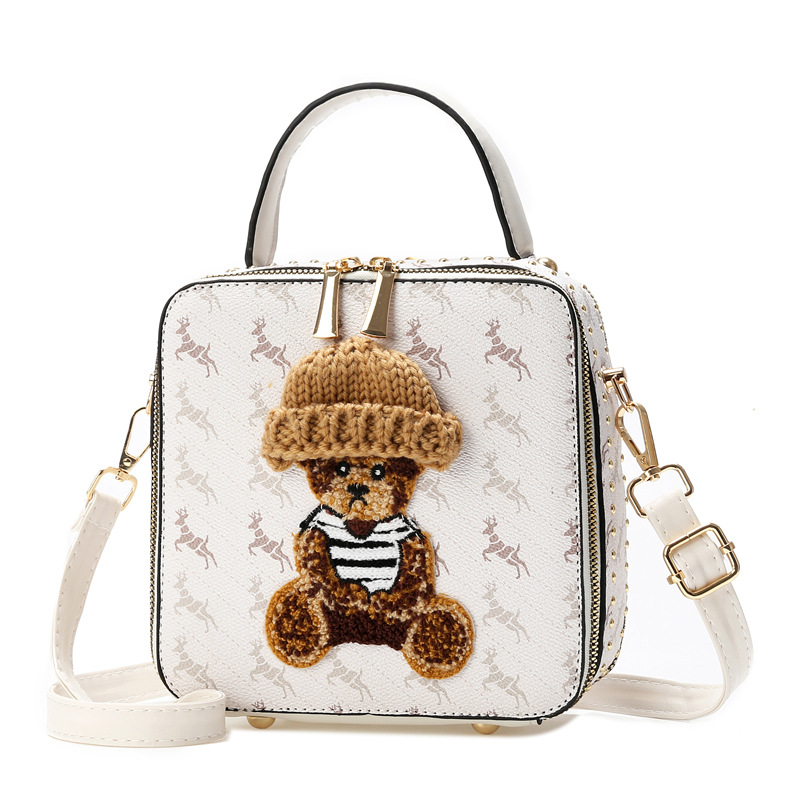 Little Bear Accessories Square Bag 2024 New Style European and American retro luggage, leather goods box bag, PVC printed women's single-shoulder bag Item Picture
