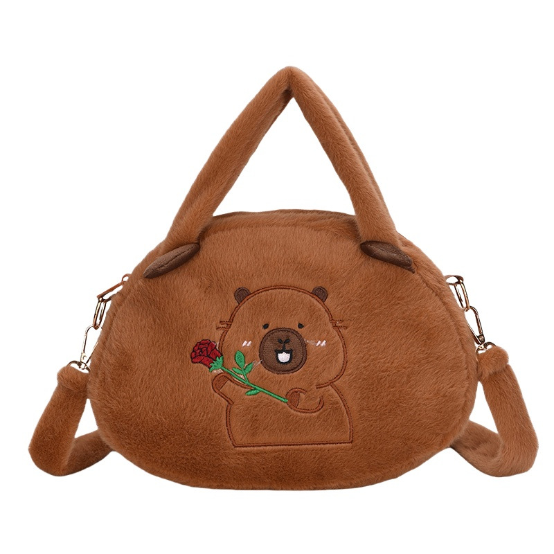 New Kapibala plush hand-held crossbody bag, plush toy, claw machine doll, coin purse, cartoon doll bag Item Picture