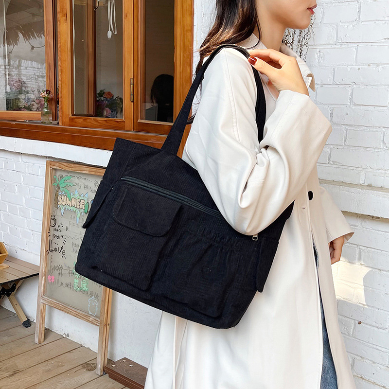 Single-shoulder women's bag, Japanese-style simple large-capacity fabric bag, handbag, large-capacity class bag, versatile student crossbody bag details Picture
