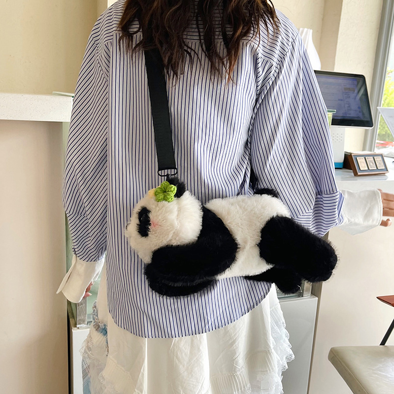New cute panda crossbody plush toy backpack, a girlish travel backpack, claw machine doll exchange Application Scenario