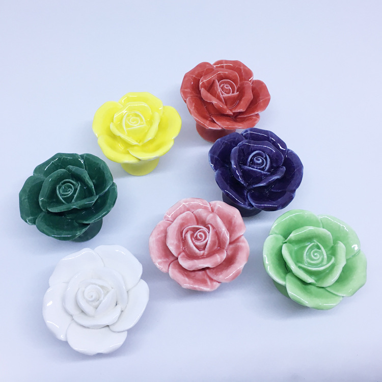 Ceramic handle in stock, rose for export, ceramic European antique country style, handcrafted children's decoration details Picture