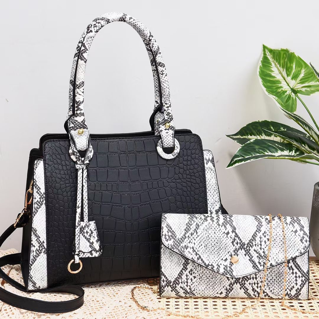 2022 New trendy and fashionable snake-patterned patchwork fashionable mother-and-child bag, crossbody women's bag, large-capacity handbag for foreign trade full figure