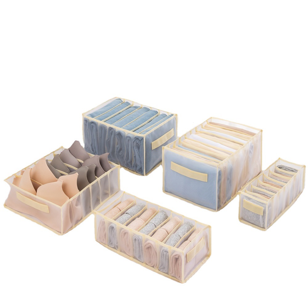 Clothing storage bag, drawer-type underwear storage, mesh compartments storage bag, hand-held pants, folding board, five-piece set Item Picture
