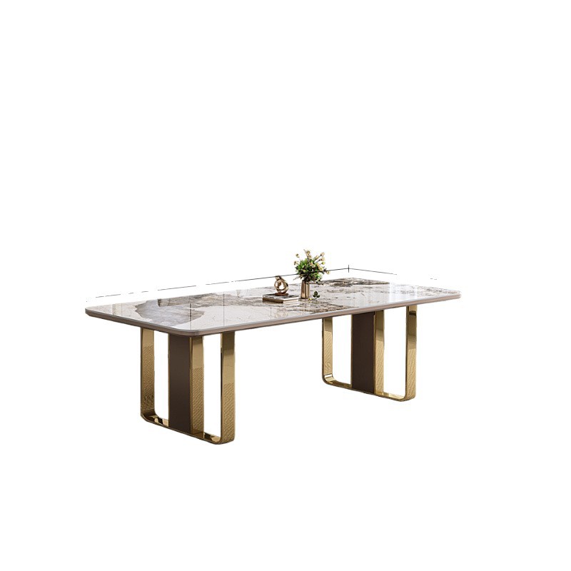 High-end light luxury rectangular marble dining table, anti-scald, popular glossy rock plate dining table and chair set for home small-sized apartments Item Picture