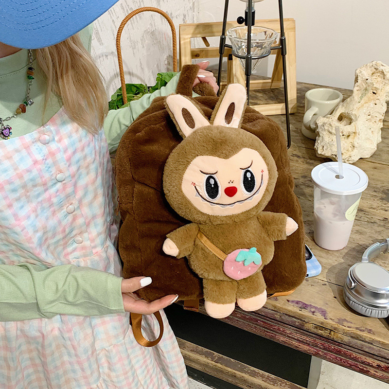 New Japanese Katong Pop Mart children's backpack, girlish class backpack, three-dimensional plush doll, cross-border details Picture