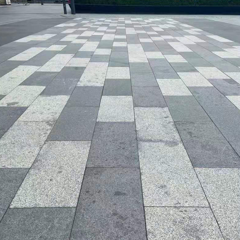 Sesame white granite flamed slabs, sesame grey flamed surface, litchi surface, garden square marble curb stones Application Scenario