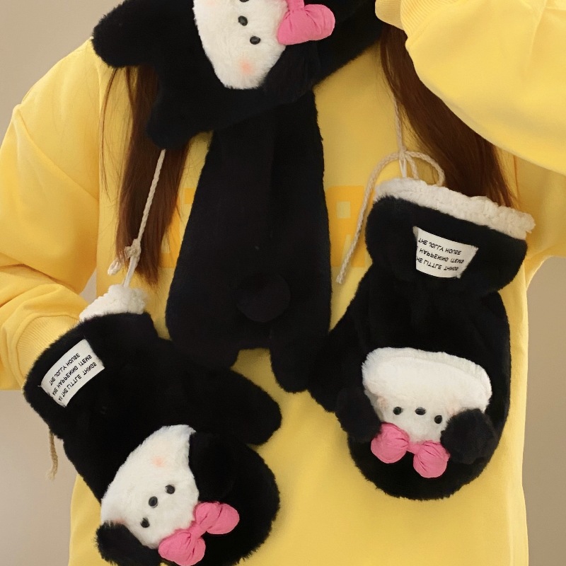 Bowknot puppy scarf on Instagram, high appearance level for winter, windproof and cold-proof, thickened and fleece warm scarf for student cycling details Picture