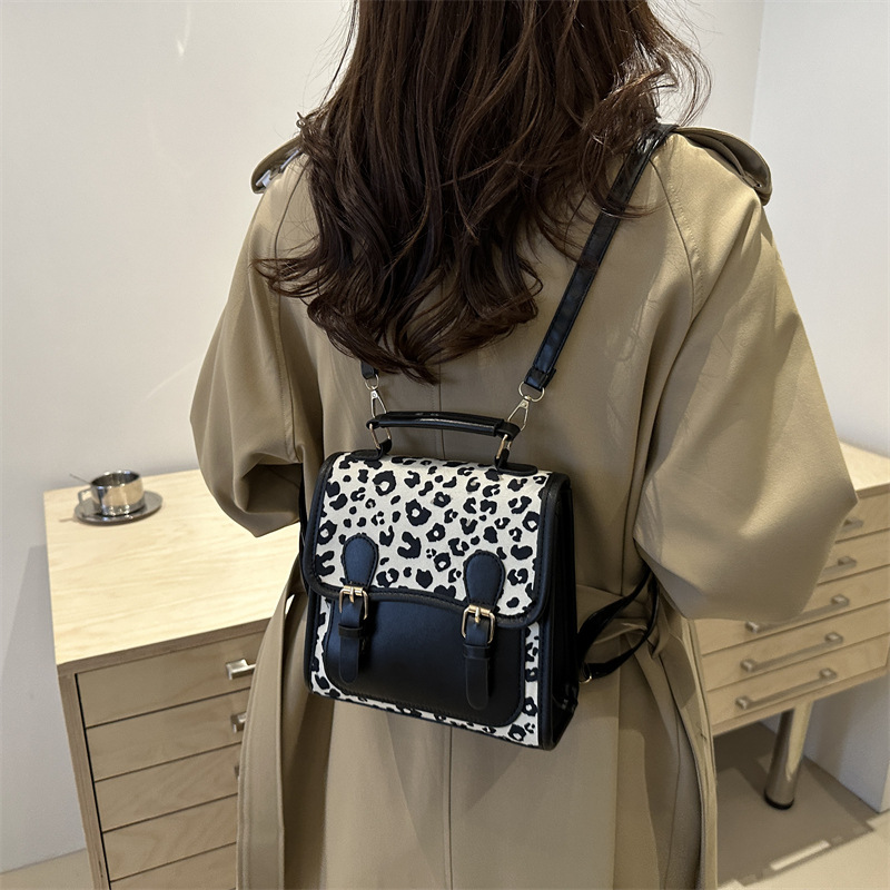 Retro leopard print backpack 2025 Summer New mini stylish single-shoulder crossbody bag, trendy and lightweight travel small backpack Specification drawing