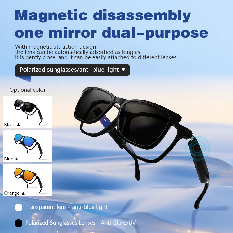 Cross-border Bluetooth glasses, smart glasses, driving, listening to music, making calls, sunglasses, case glasses, interchangeable myopia lenses, polarized sunglasses full figure