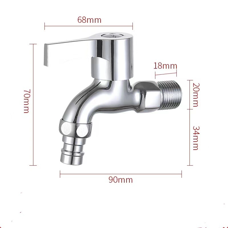 The washing machine faucet has a 4-inch copper core, a quick-opening extended faucet, and is made of zinc alloy 304. It features one water inlet and two water outlets details Picture