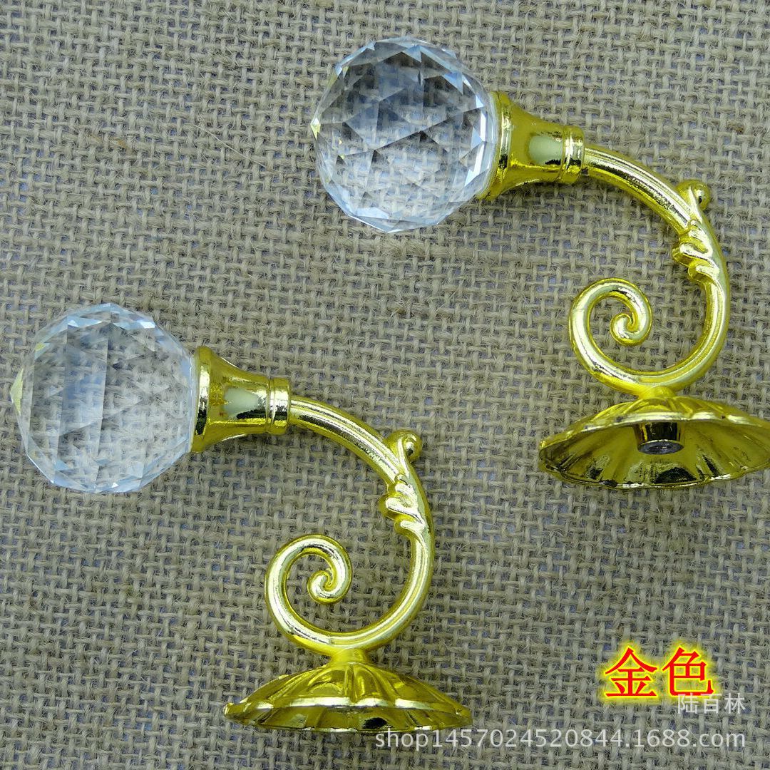 Curtain wall hooks, curtain hooks, European-style wall hooks, zinc alloy engraved round head crystal hooks, clothing and hat accessories and auxiliary materials Item Picture