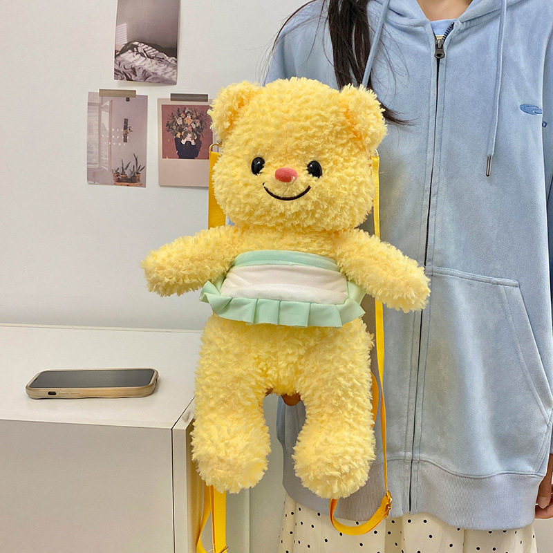 New fashionable cartoon plush butter bear, cute and soft bear doll backpack, cream bear doll bag full figure