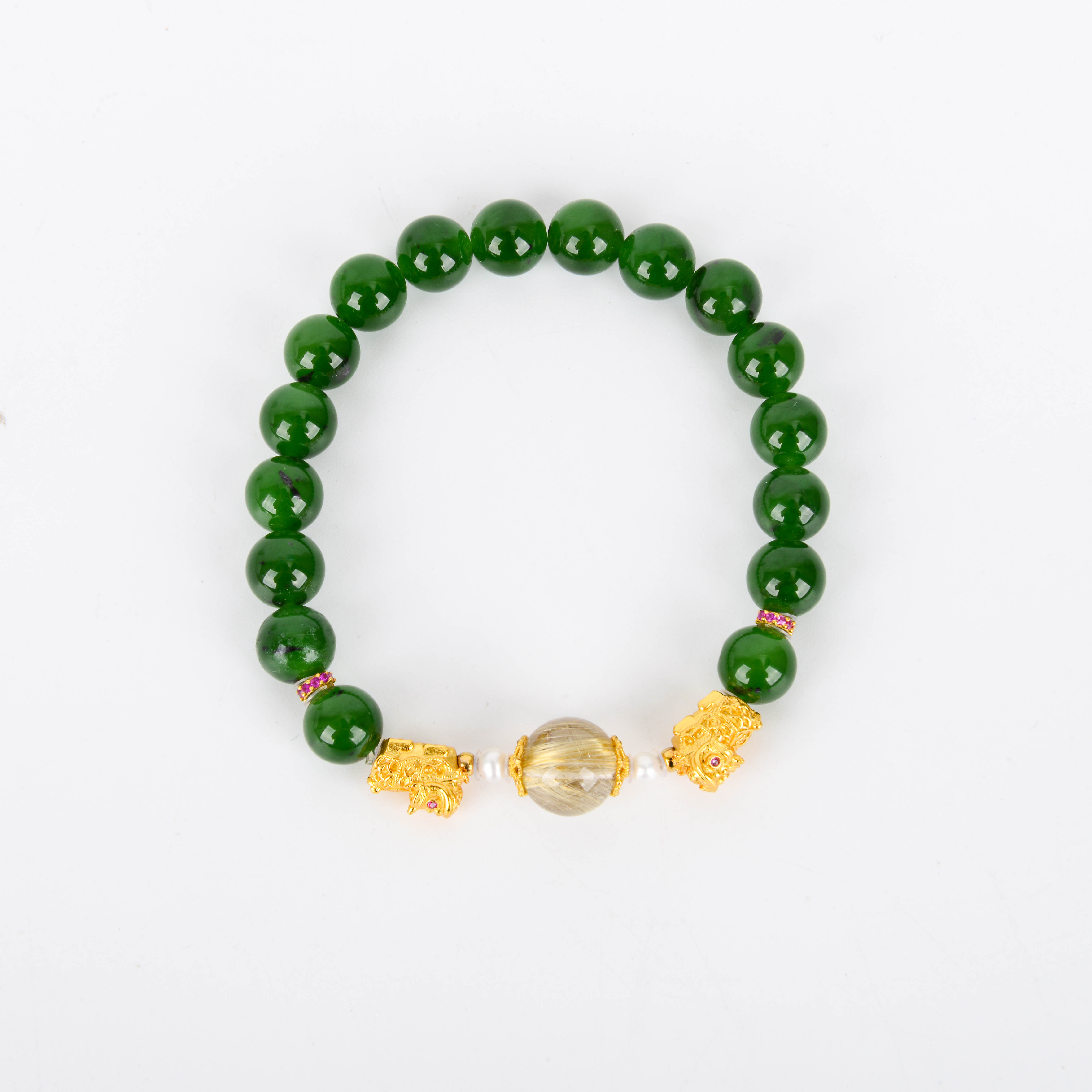 碧玉色手串天然水晶手串绿色圆珠白水晶新中式手串