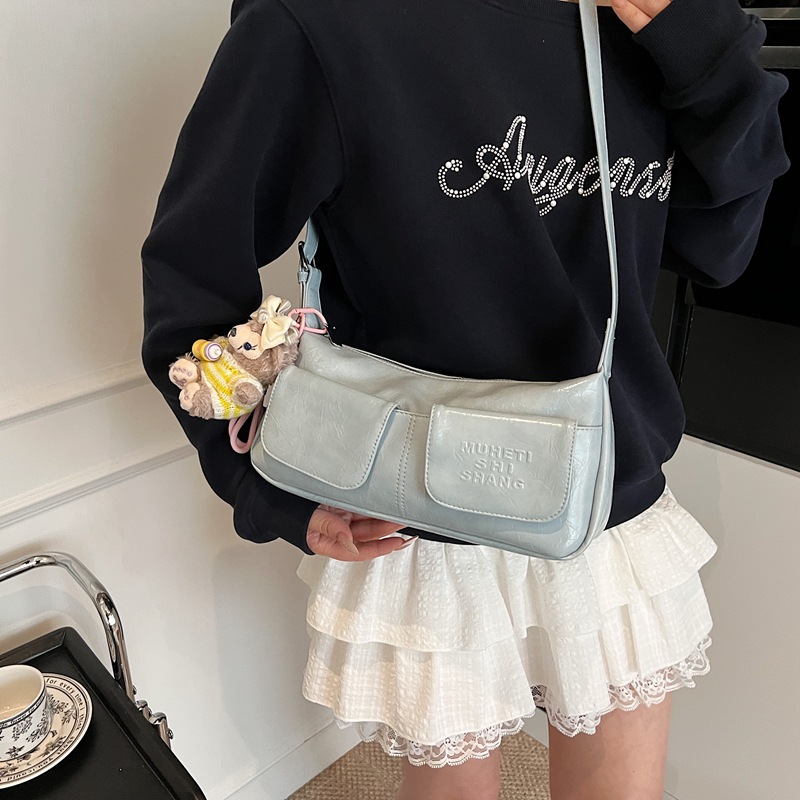 High-quality and fashionable multi-pocket underarm bag for women, 2025 new Korean-style motorcycle bag, single-shoulder bag, trendy solid color crossbody bag Specification drawing