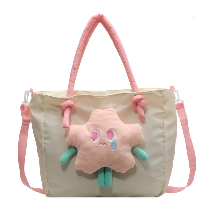 New star doll detachable large-capacity bag, women's single-shoulder crossbody bag, versatile student canvas bag, tote bag Item Picture