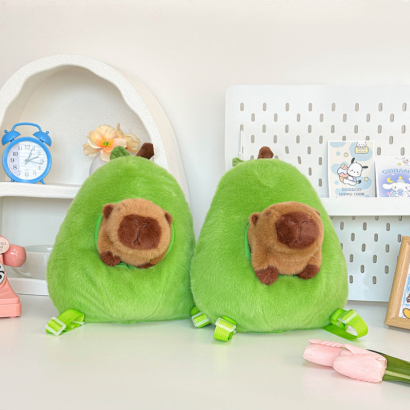 New avocado capybara backpack, cute plush Capybara backpack, cartoon plush bag full figure