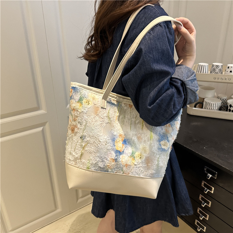 Fresh and gentle style fairy chiffon canvas bag, tulip women's single shoulder bag, large-capacity handbag details Picture